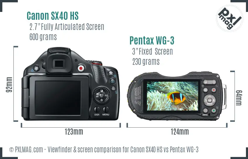 Canon SX40 HS vs Pentax WG-3 Screen and Viewfinder comparison