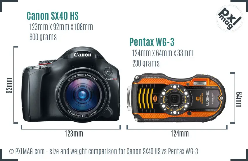 Canon SX40 HS vs Pentax WG-3 size comparison