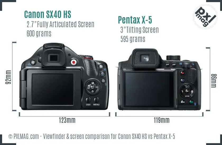 Canon SX40 HS vs Pentax X-5 Screen and Viewfinder comparison