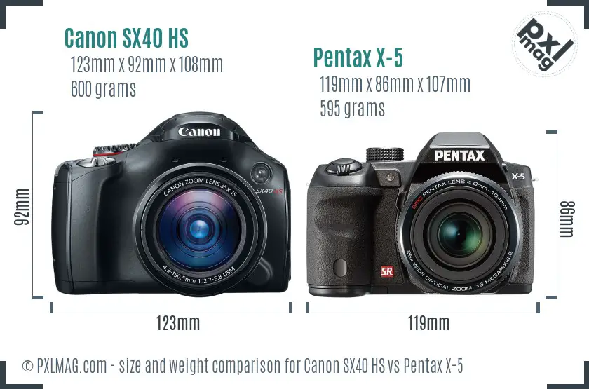 Canon SX40 HS vs Pentax X-5 size comparison