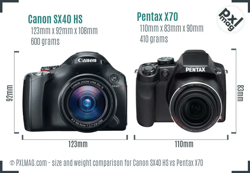 Canon SX40 HS vs Pentax X70 size comparison