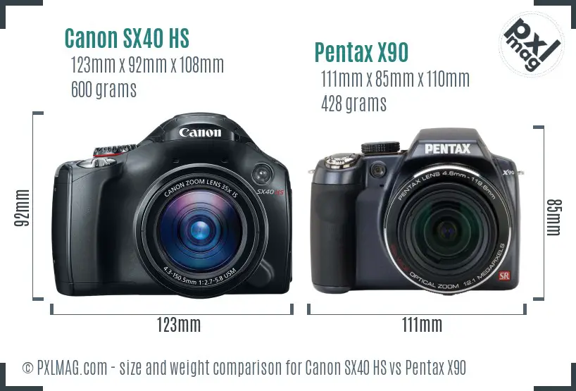 Canon SX40 HS vs Pentax X90 size comparison Canon SX40 HS vs Pentax X90 size comparison