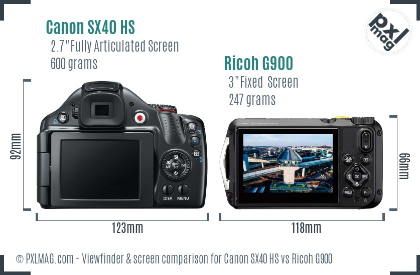 Canon SX40 HS vs Ricoh G900 Screen and Viewfinder comparison