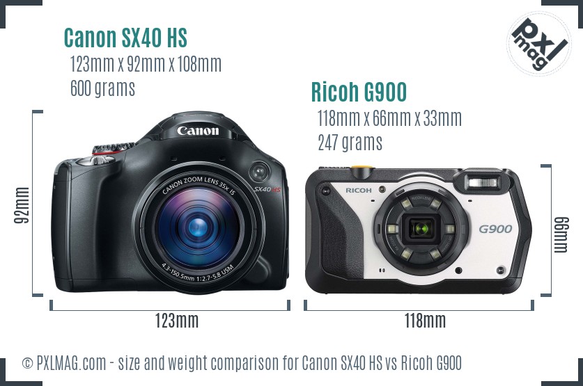 Canon SX40 HS vs Ricoh G900 size comparison