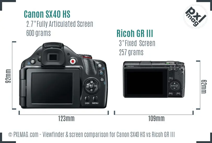 Canon SX40 HS vs Ricoh GR III Screen and Viewfinder comparison Canon SX40 HS vs Ricoh GR III Screen and Viewfinder comparison