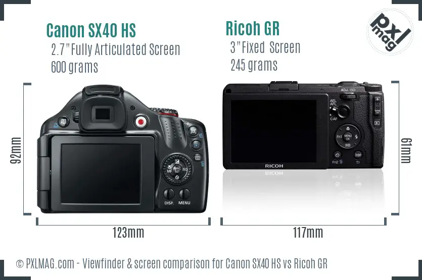 Canon SX40 HS vs Ricoh GR Screen and Viewfinder comparison