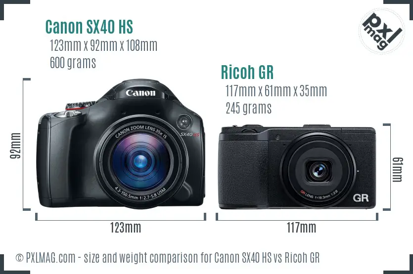 Canon SX40 HS vs Ricoh GR size comparison