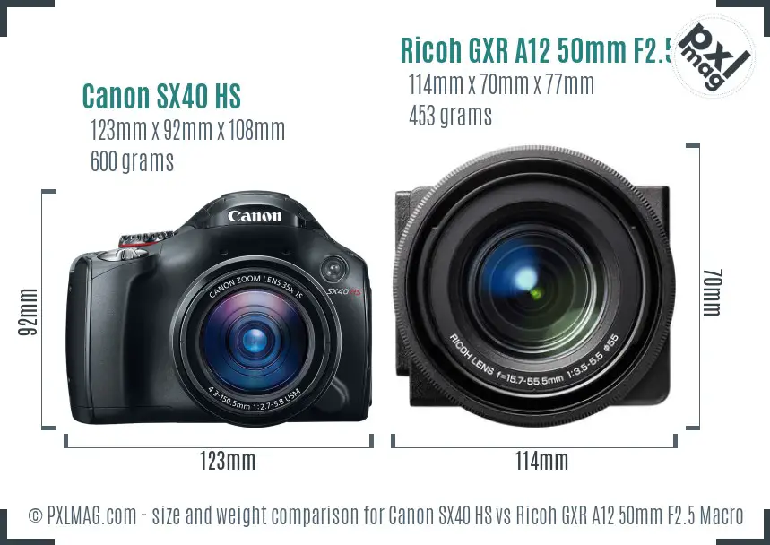 Canon SX40 HS vs Ricoh GXR A12 50mm F2.5 Macro size comparison