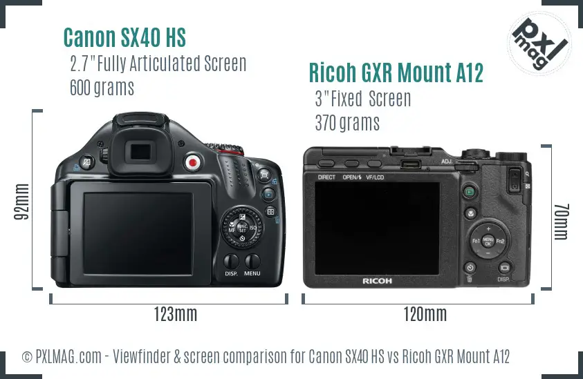 Canon SX40 HS vs Ricoh GXR Mount A12 Screen and Viewfinder comparison Canon SX40 HS vs Ricoh GXR Mount A12 Screen and Viewfinder comparison