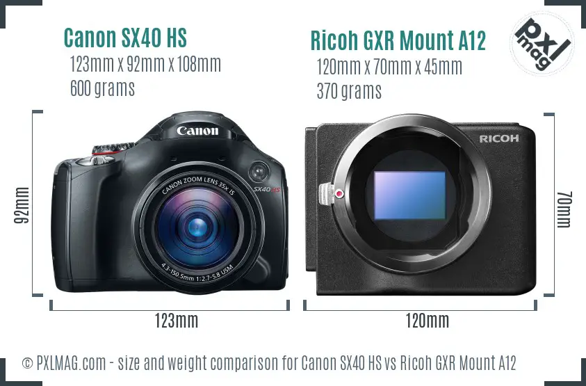 Canon SX40 HS vs Ricoh GXR Mount A12 size comparison Canon SX40 HS vs Ricoh GXR Mount A12 size comparison