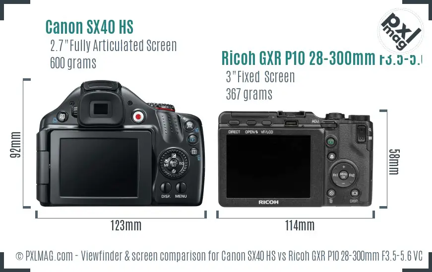 Canon SX40 HS vs Ricoh GXR P10 28-300mm F3.5-5.6 VC Screen and Viewfinder comparison