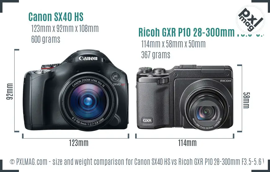 Canon SX40 HS vs Ricoh GXR P10 28-300mm F3.5-5.6 VC size comparison
