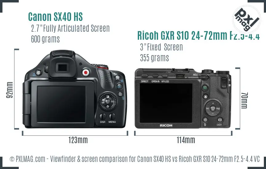 Canon SX40 HS vs Ricoh GXR S10 24-72mm F2.5-4.4 VC Screen and Viewfinder comparison