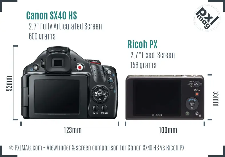 Canon SX40 HS vs Ricoh PX Screen and Viewfinder comparison