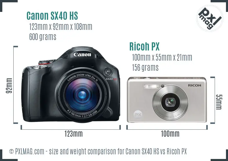 Canon SX40 HS vs Ricoh PX size comparison