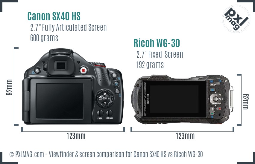 Canon SX40 HS vs Ricoh WG-30 Screen and Viewfinder comparison