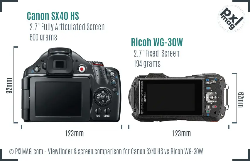 Canon SX40 HS vs Ricoh WG-30W Screen and Viewfinder comparison Canon SX40 HS vs Ricoh WG-30W Screen and Viewfinder comparison