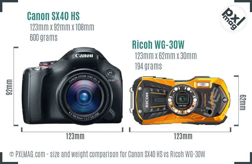 Canon SX40 HS vs Ricoh WG-30W size comparison Canon SX40 HS vs Ricoh WG-30W size comparison