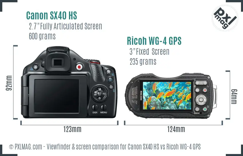 Canon SX40 HS vs Ricoh WG-4 GPS Screen and Viewfinder comparison