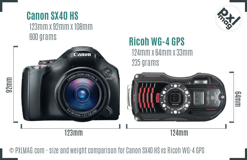 Canon SX40 HS vs Ricoh WG-4 GPS size comparison