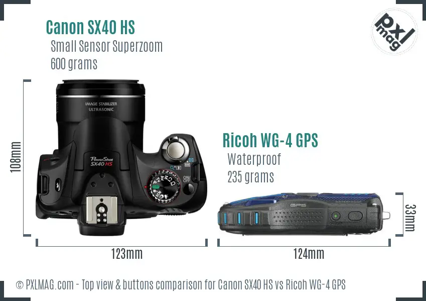 Canon SX40 HS vs Ricoh WG-4 GPS top view buttons comparison