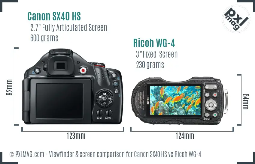 Canon SX40 HS vs Ricoh WG-4 Screen and Viewfinder comparison