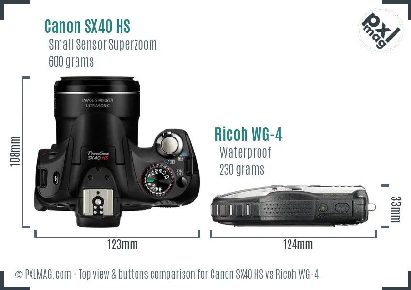 Canon SX40 HS vs Ricoh WG-4 top view buttons comparison