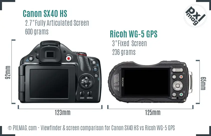 Canon SX40 HS vs Ricoh WG-5 GPS Screen and Viewfinder comparison Canon SX40 HS vs Ricoh WG-5 GPS Screen and Viewfinder comparison