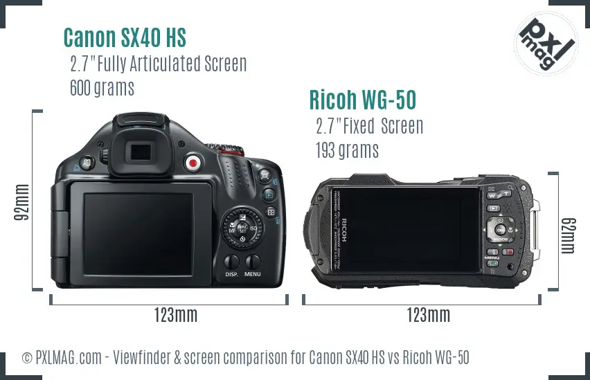 Canon SX40 HS vs Ricoh WG-50 Screen and Viewfinder comparison Canon SX40 HS vs Ricoh WG-50 Screen and Viewfinder comparison