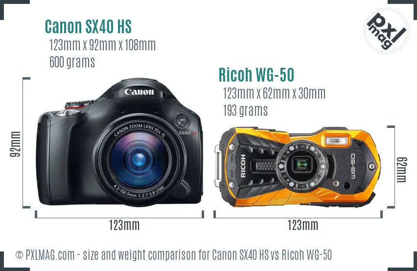 Canon SX40 HS vs Ricoh WG-50 size comparison Canon SX40 HS vs Ricoh WG-50 size comparison