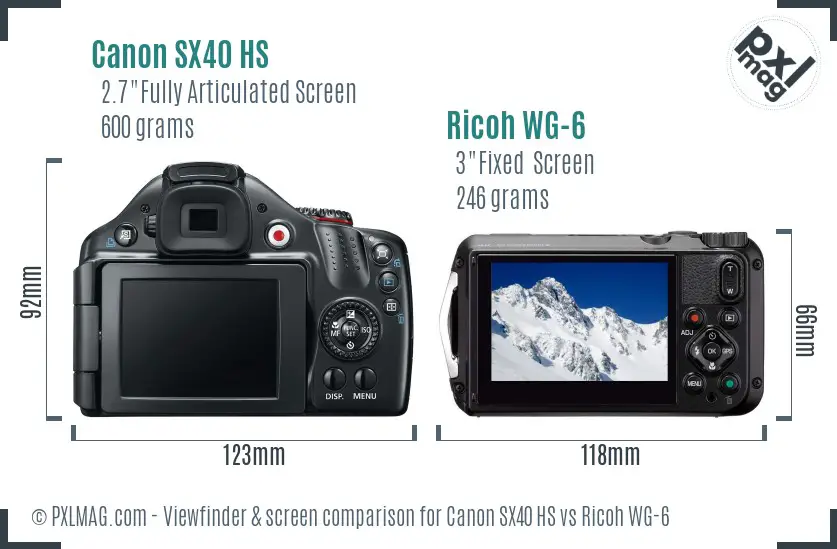 Canon SX40 HS vs Ricoh WG-6 Screen and Viewfinder comparison Canon SX40 HS vs Ricoh WG-6 Screen and Viewfinder comparison