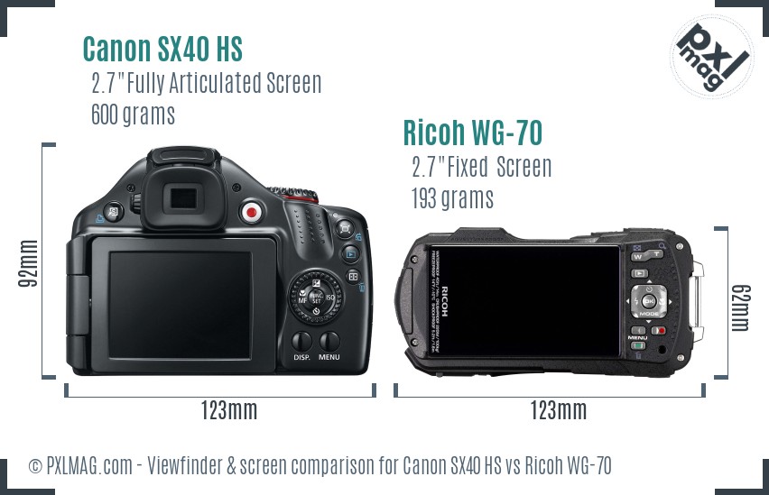 Canon SX40 HS vs Ricoh WG-70 Screen and Viewfinder comparison