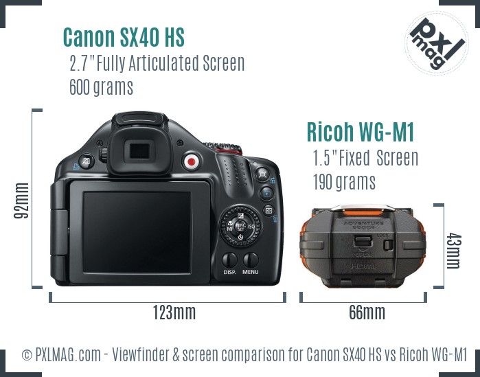 Canon SX40 HS vs Ricoh WG-M1 Screen and Viewfinder comparison