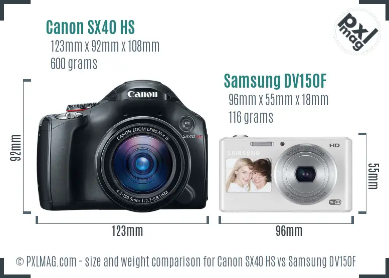 Canon SX40 HS vs Samsung DV150F size comparison