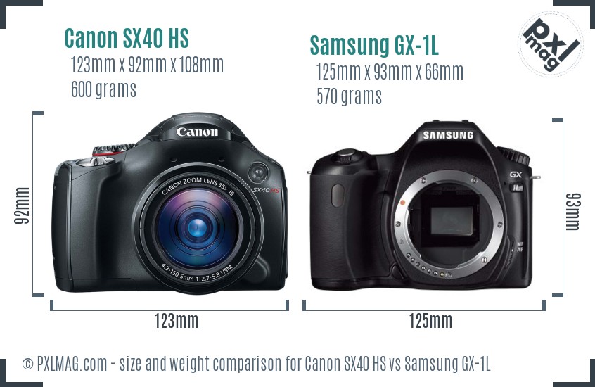 Canon SX40 HS vs Samsung GX-1L size comparison