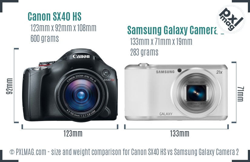 Canon SX40 HS vs Samsung Galaxy Camera 2 size comparison Canon SX40 HS vs Samsung Galaxy Camera 2 size comparison