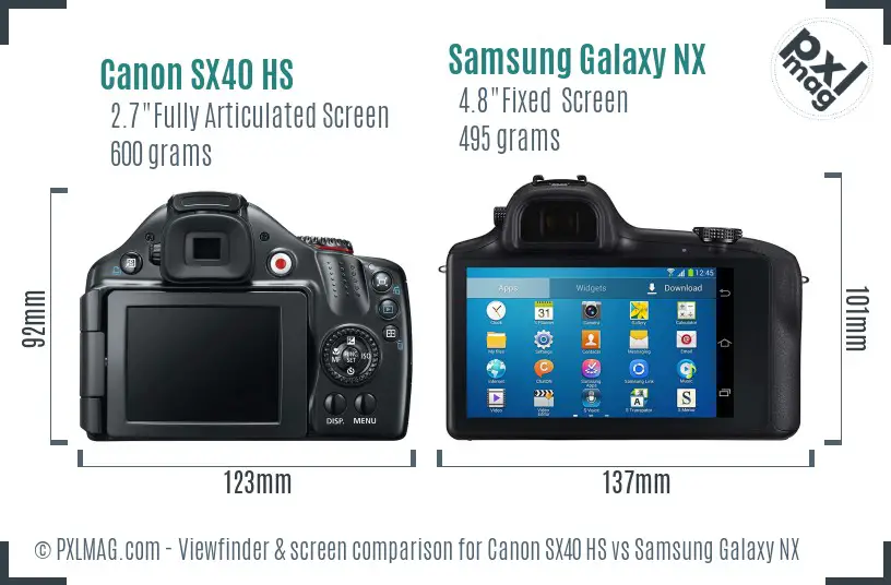 Canon SX40 HS vs Samsung Galaxy NX Screen and Viewfinder comparison