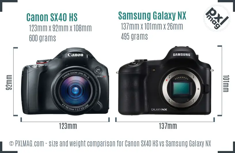 Canon SX40 HS vs Samsung Galaxy NX size comparison