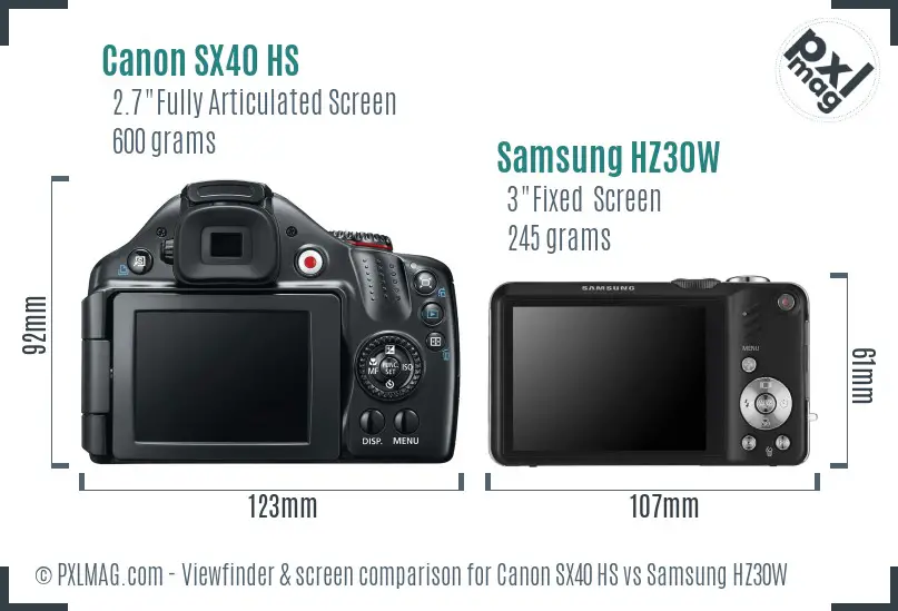 Canon SX40 HS vs Samsung HZ30W Screen and Viewfinder comparison Canon SX40 HS vs Samsung HZ30W Screen and Viewfinder comparison