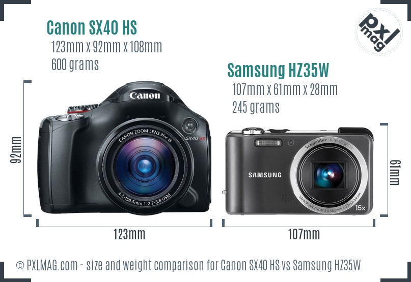 Canon SX40 HS vs Samsung HZ35W size comparison