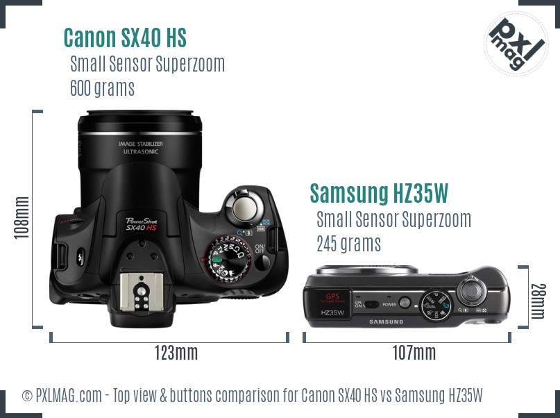 Canon SX40 HS vs Samsung HZ35W top view buttons comparison