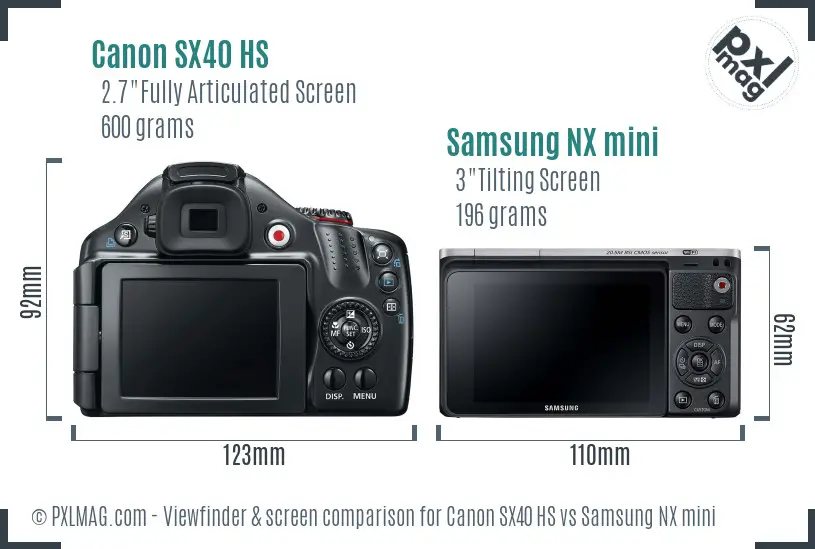 Canon SX40 HS vs Samsung NX mini Screen and Viewfinder comparison