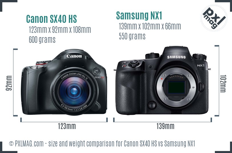 Canon SX40 HS vs Samsung NX1 size comparison