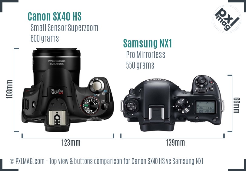 Canon SX40 HS vs Samsung NX1 top view buttons comparison