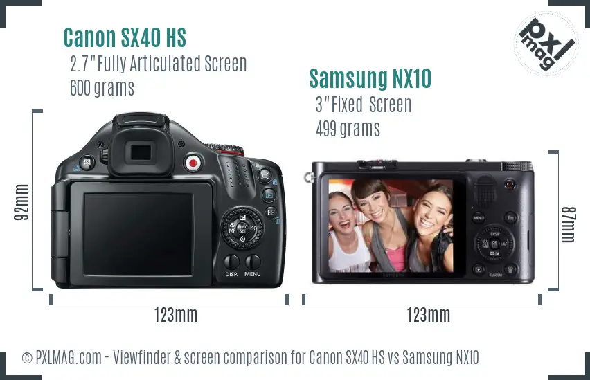 Canon SX40 HS vs Samsung NX10 Screen and Viewfinder comparison Canon SX40 HS vs Samsung NX10 Screen and Viewfinder comparison