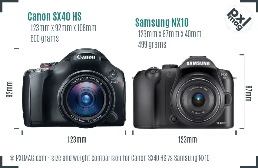 Canon SX40 HS vs Samsung NX10 size comparison Canon SX40 HS vs Samsung NX10 size comparison