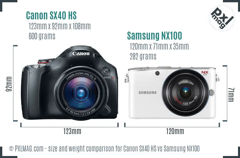 Canon SX40 HS vs Samsung NX100 size comparison