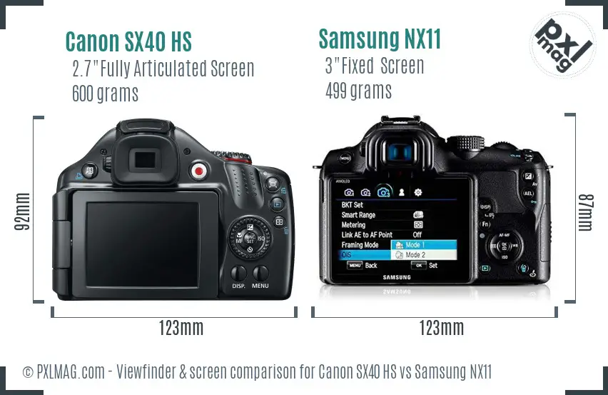 Canon SX40 HS vs Samsung NX11 Screen and Viewfinder comparison