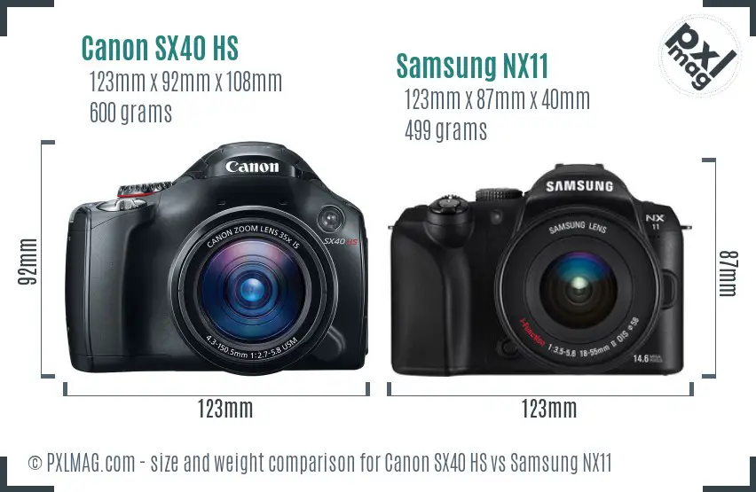 Canon SX40 HS vs Samsung NX11 size comparison
