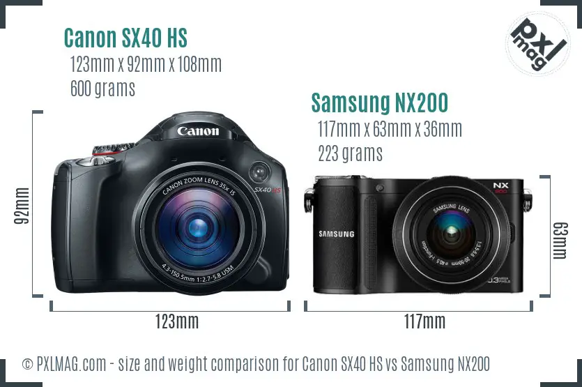 Canon SX40 HS vs Samsung NX200 size comparison